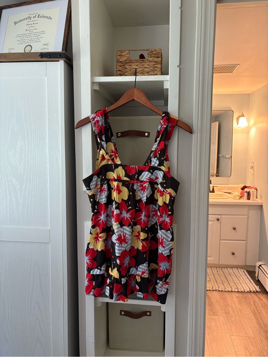 ek jam factory Tops - Floral Sleeveless Ruffle Hem Tank Top - Black/Red/Yellow